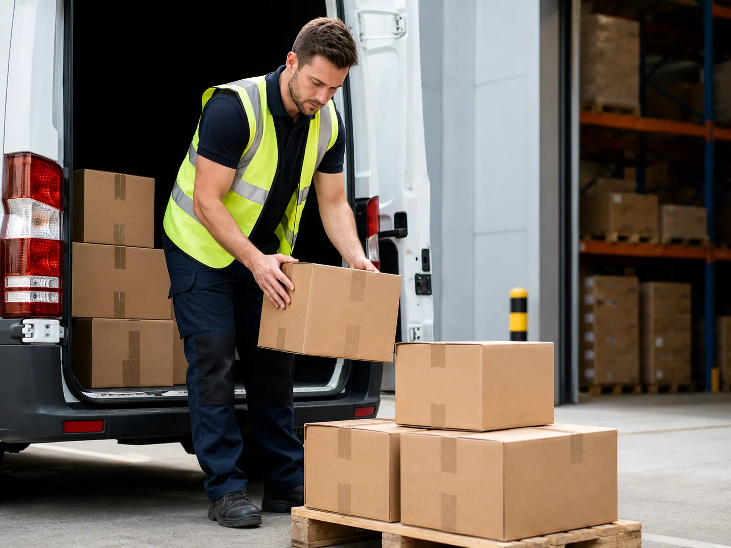 Goods being handled carefully inside a delivery van