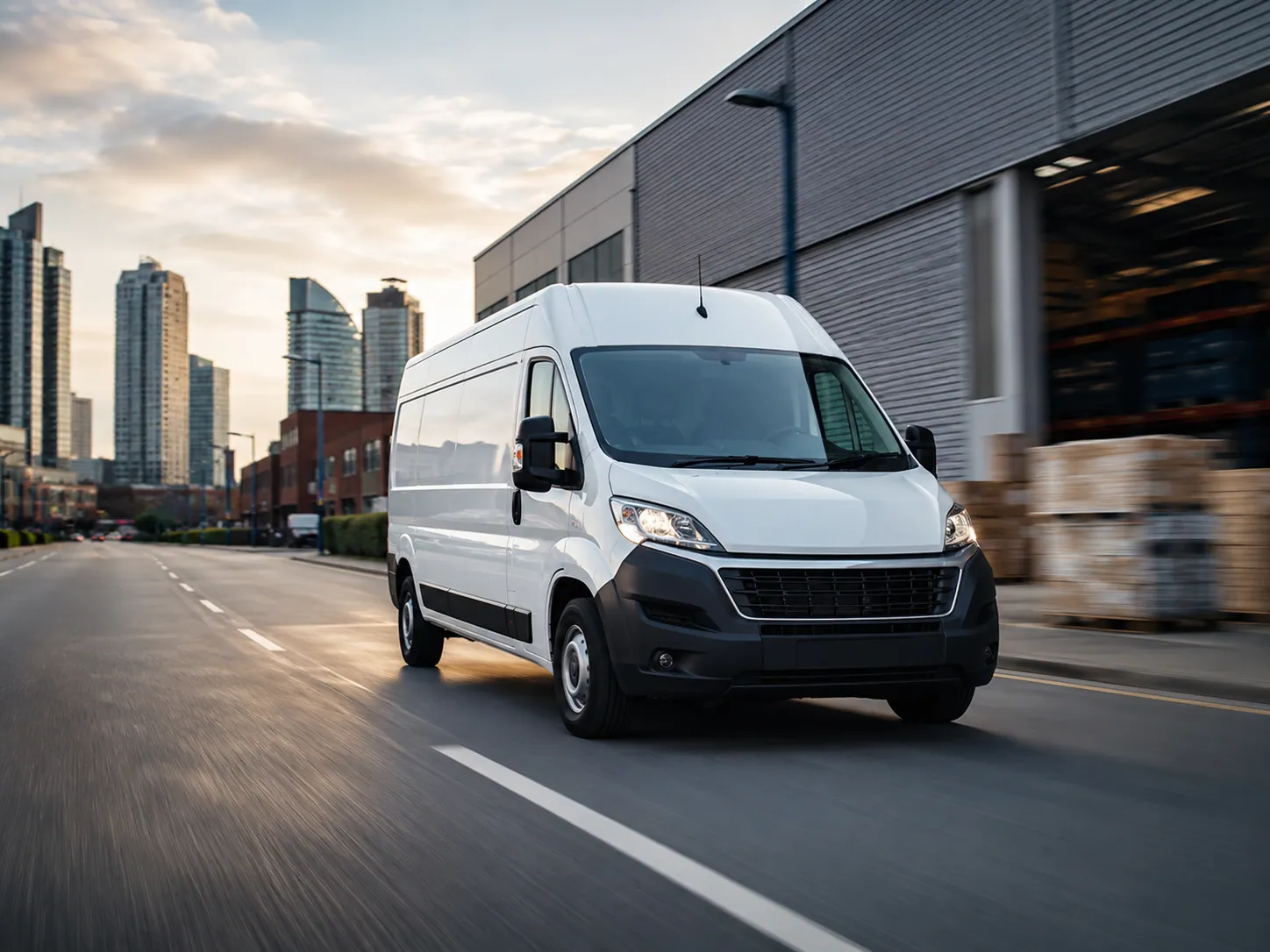 Nextway UK delivery van moving fast through a UK street