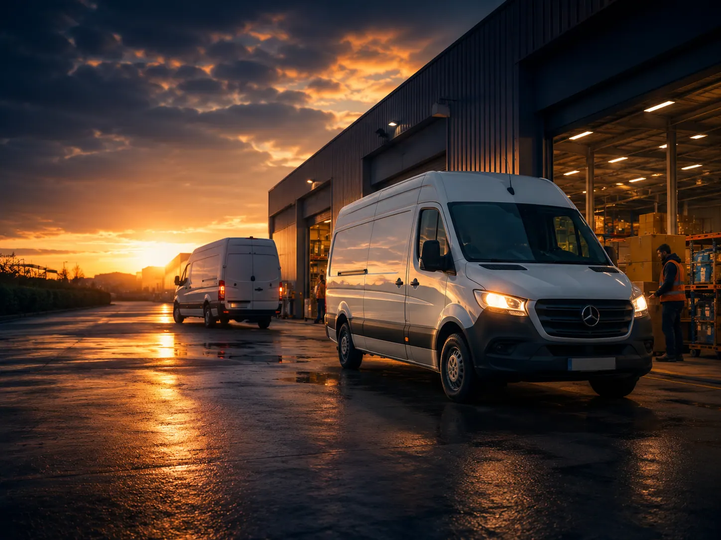 Nextway UK delivery vans lined up at a UK depot