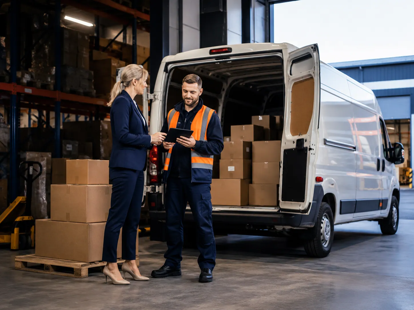 Nextway UK driver loading parcels into a delivery van